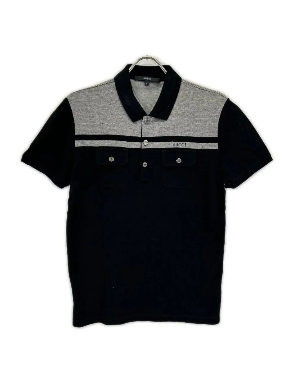 Gucci Black Cotton Flap Pocket Polo